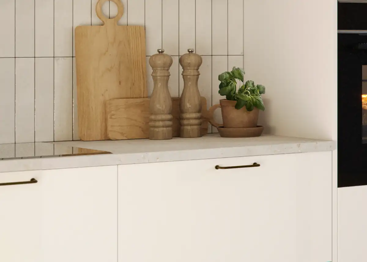 Kök i inredningsstil Solstrimma, detalj bänkskiva.